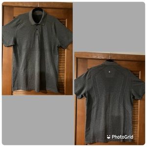 Lululemon, Vent Tech metal, medium-gray short sleeve polo, with black buttons XL
